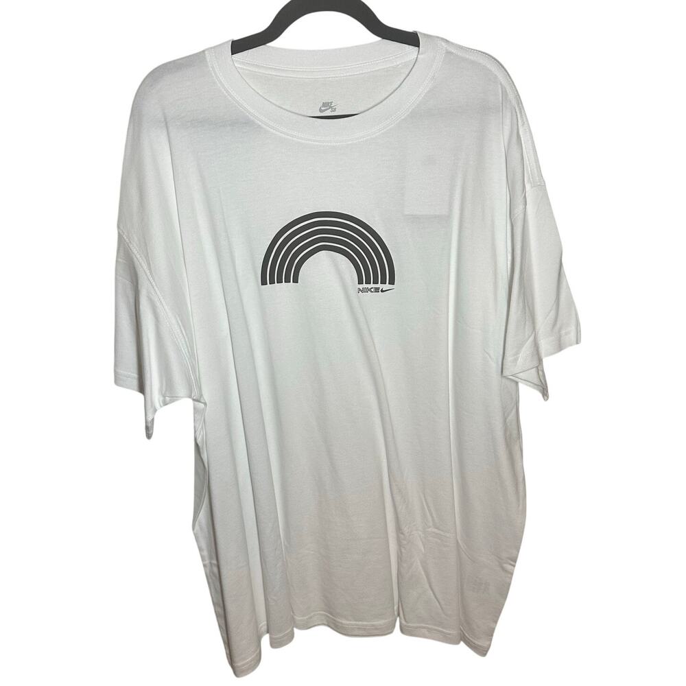 NEW Nike SB‎ Men's White Black Rainbow T-Shirt Loose Fit Short Sleeve Size XXL